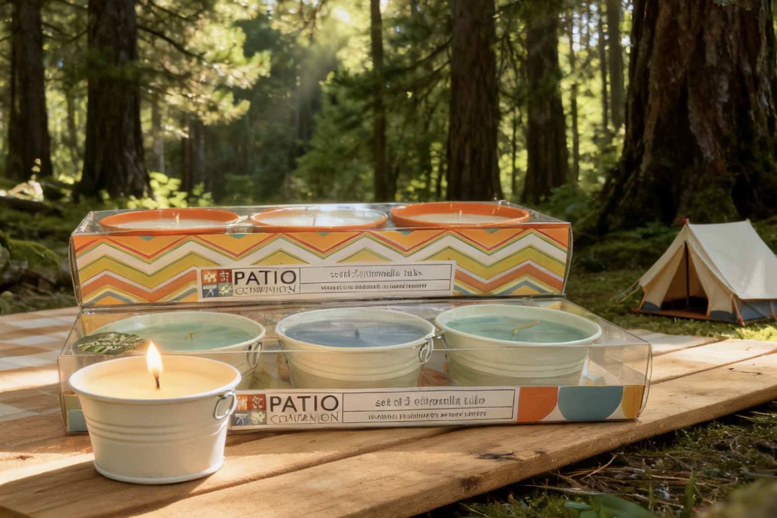 3pk Round Shaped Tin bucket  Filled Candles